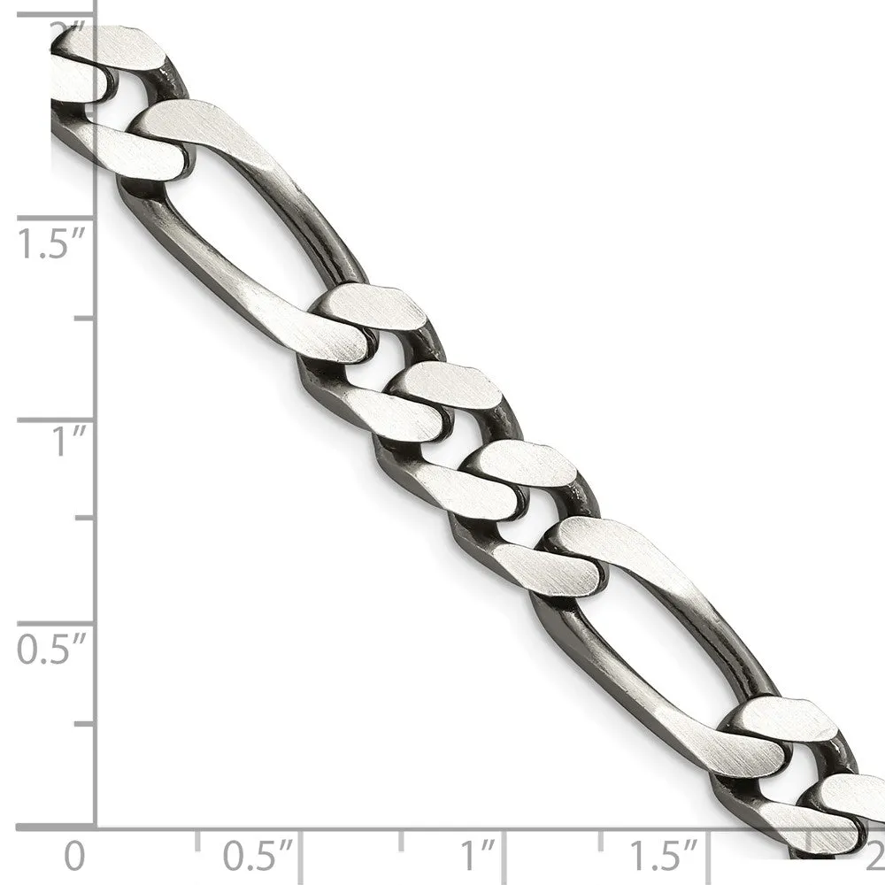 Sterling Silver Antiqued 9mm Figaro Chain