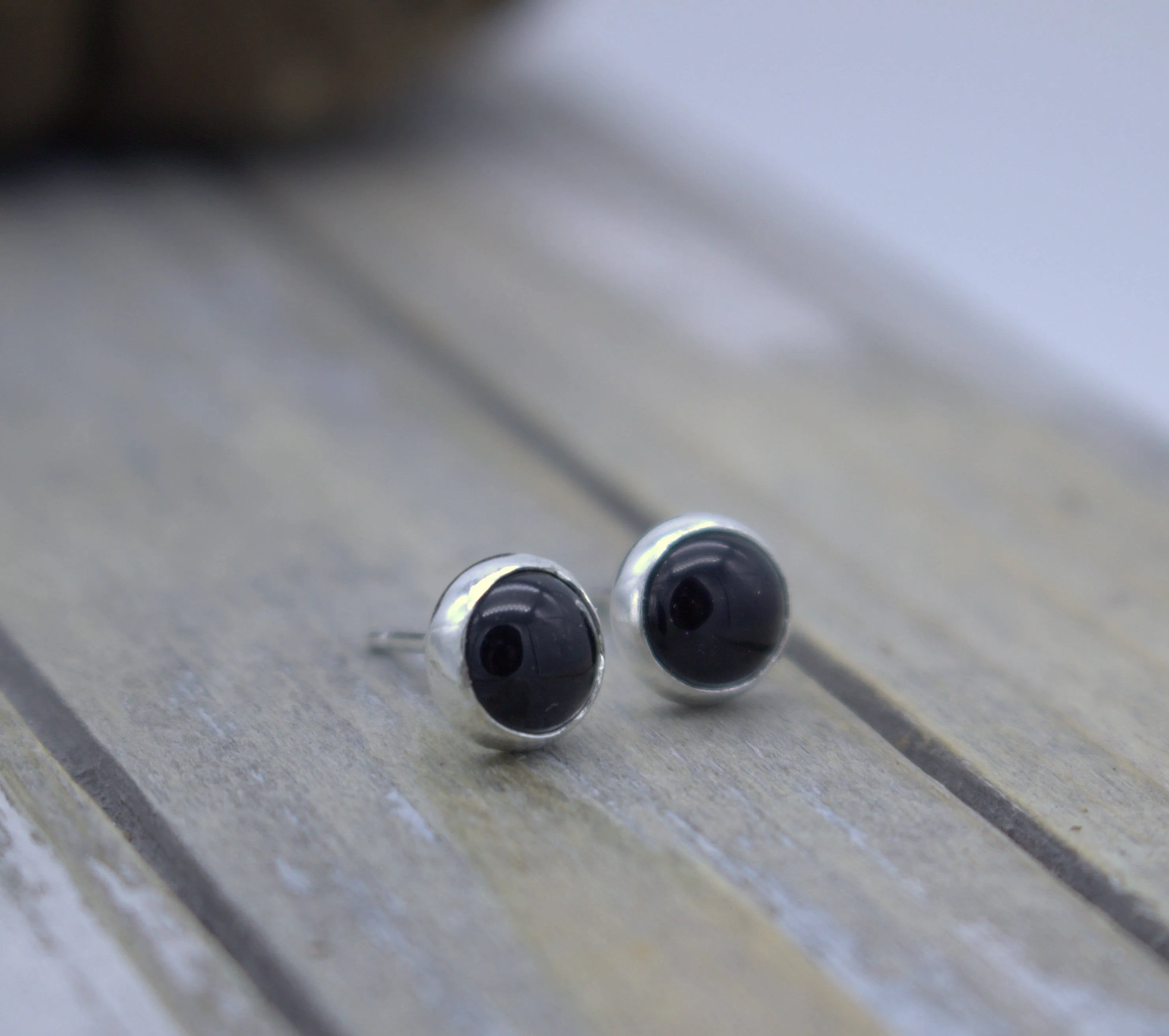 Sterling silver black onyx 6mm stud earrings