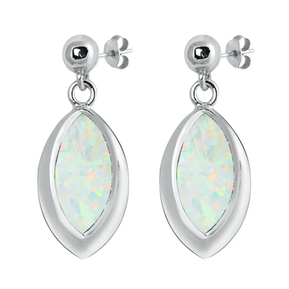 Sterling Silver Elegant Leaf Statement Classic Earrings White Synthetic Opal