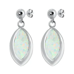 Sterling Silver Elegant Leaf Statement Classic Earrings White Synthetic Opal