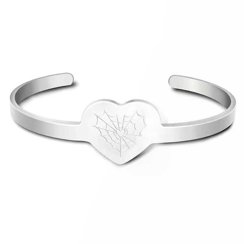 Sterling Silver Heart Spider Web Cuff Bracelet