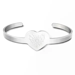 Sterling Silver Heart Spider Web Cuff Bracelet