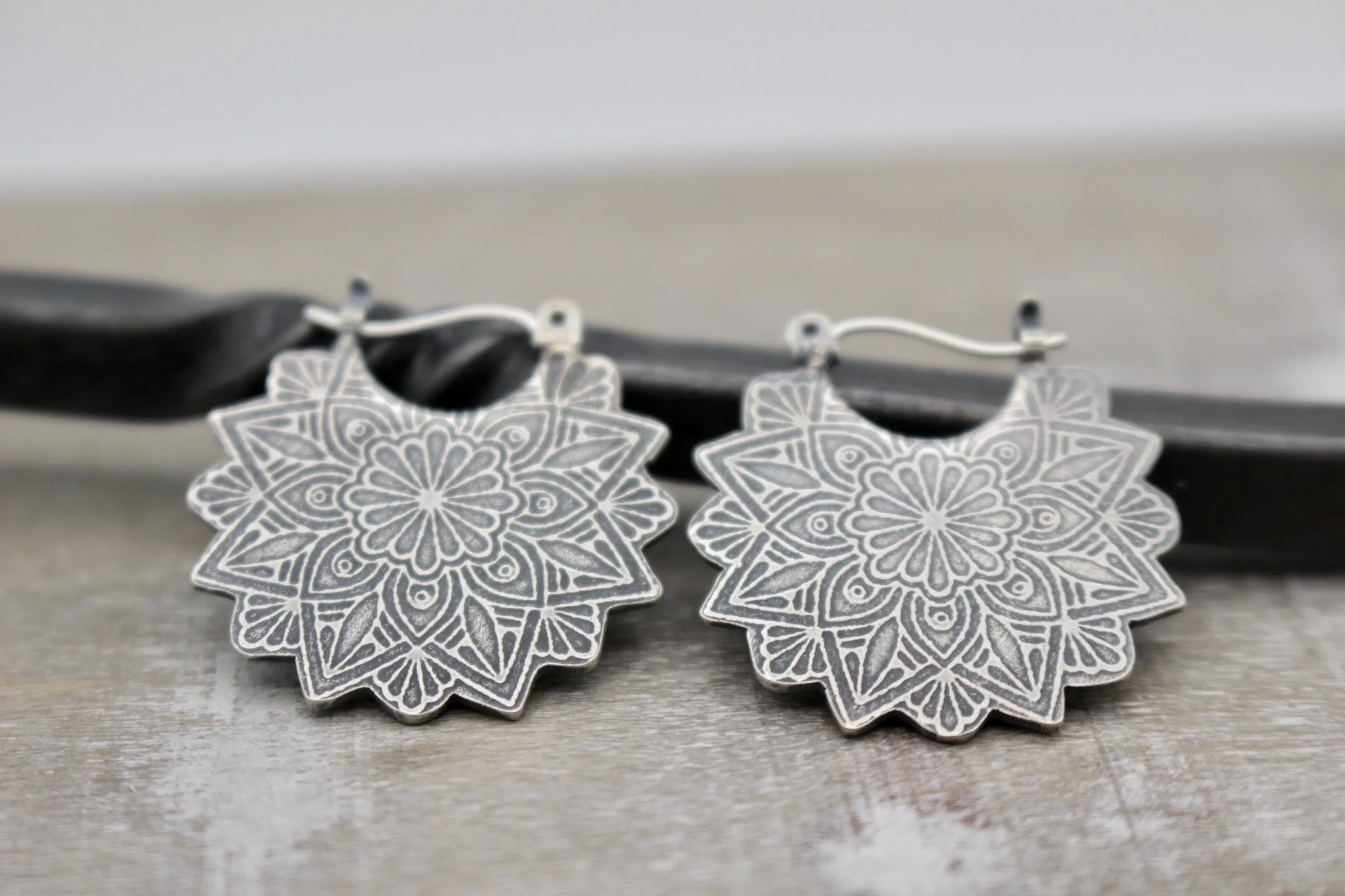 Sterling silver mandala earrings