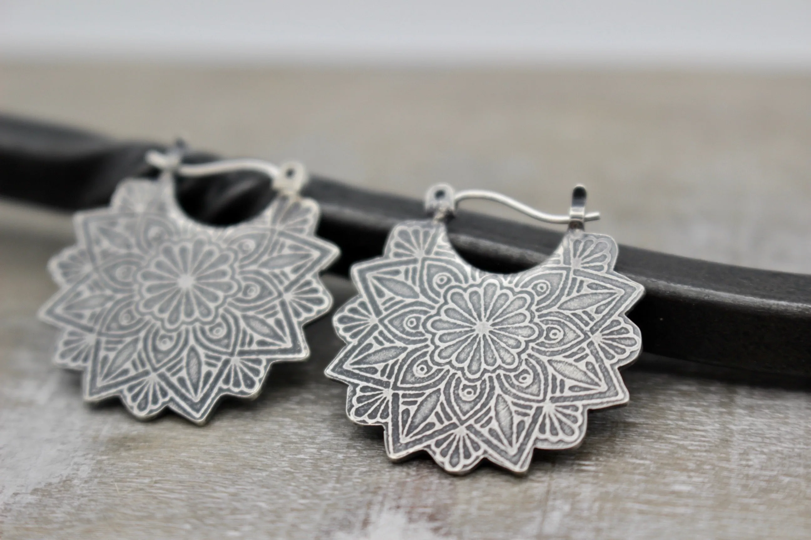 Sterling silver mandala earrings