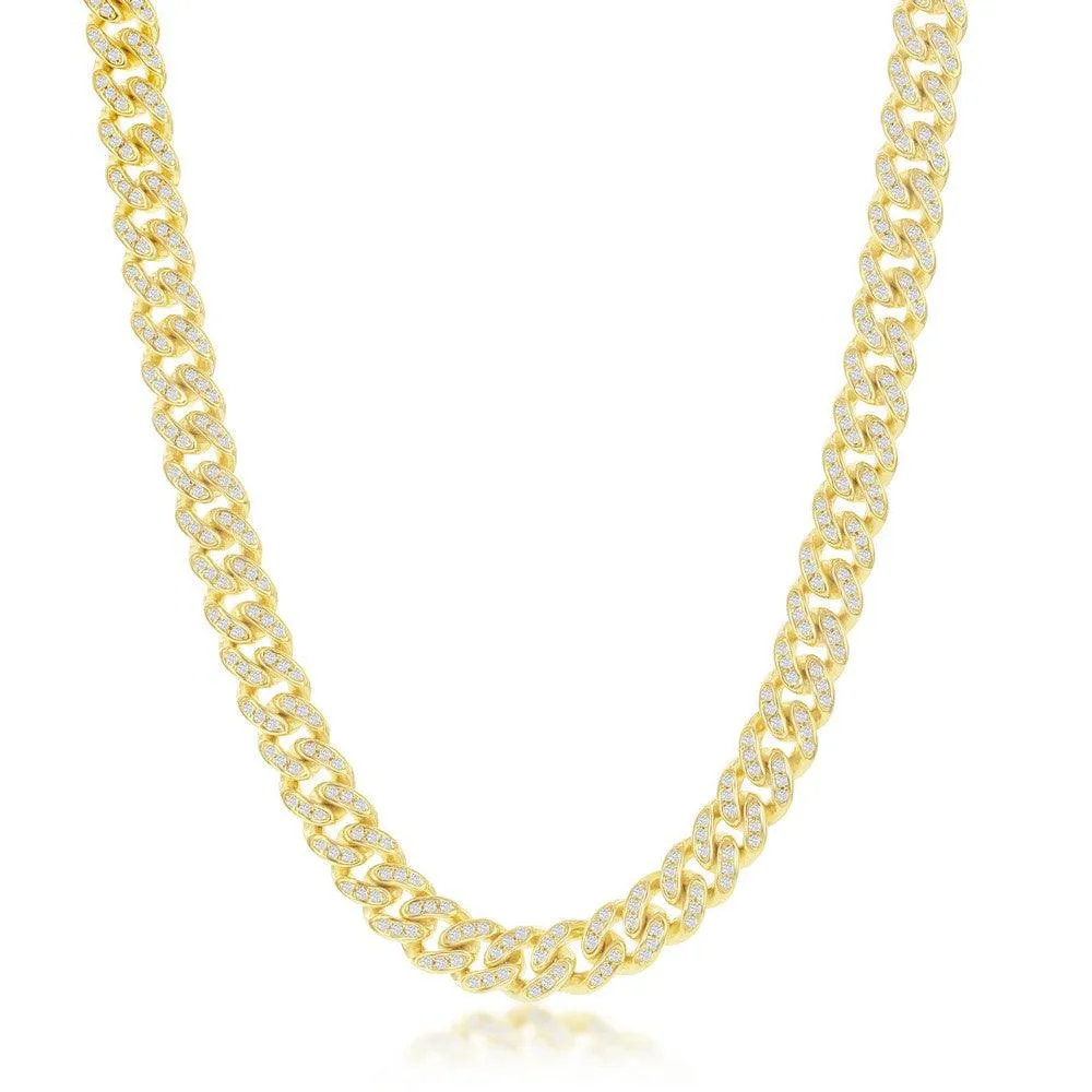 Sterling Silver Micro Pave CZ, 6.5mm Miami Cuban Chain - Gold Plated 16"