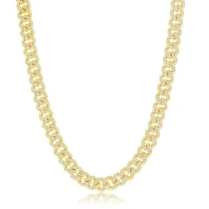 Sterling Silver Micro Pave CZ, 6.5mm Miami Cuban Chain - Gold Plated 16"