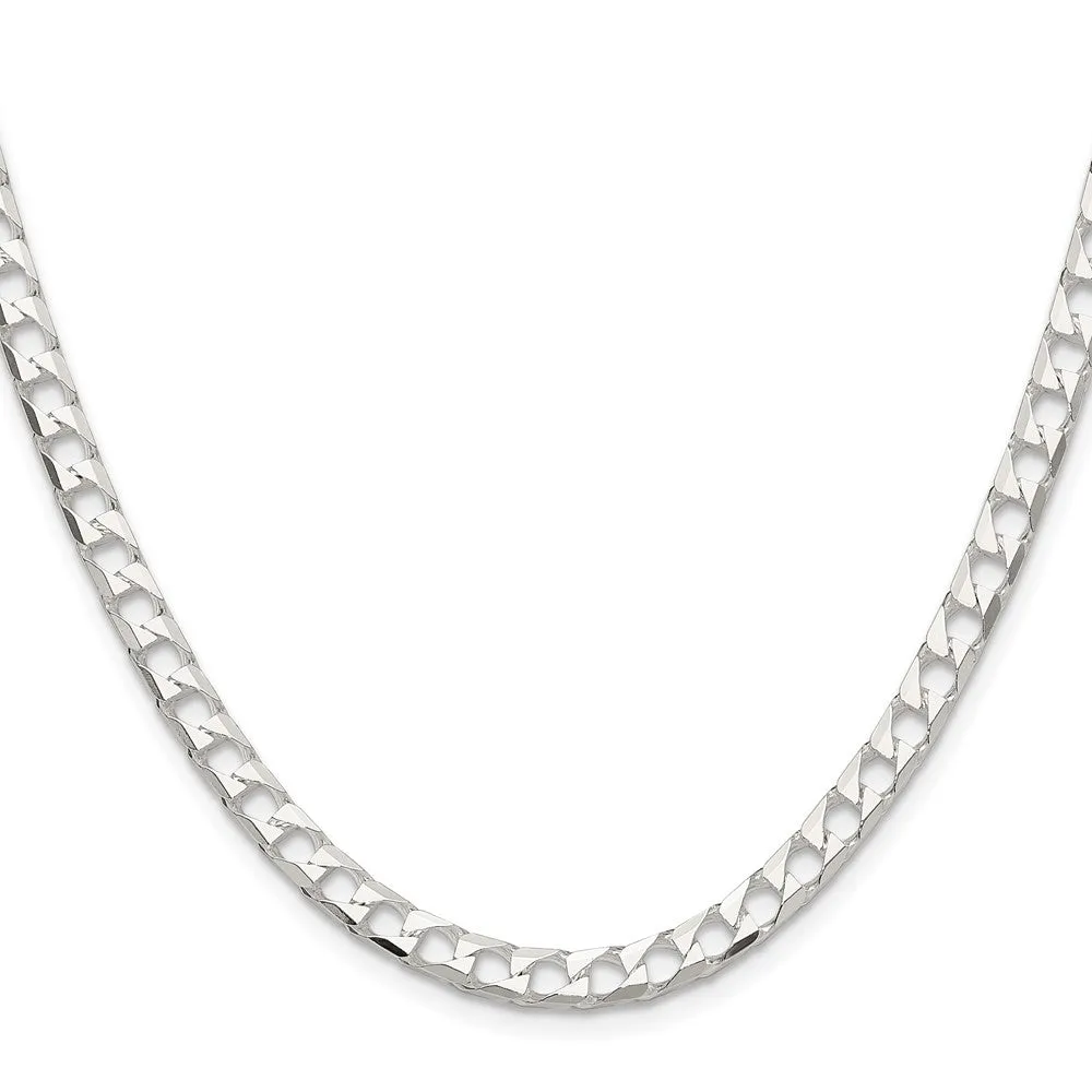 Sterling Silver Polished and Dimond-cut 5mm Flat Curb Link Chain