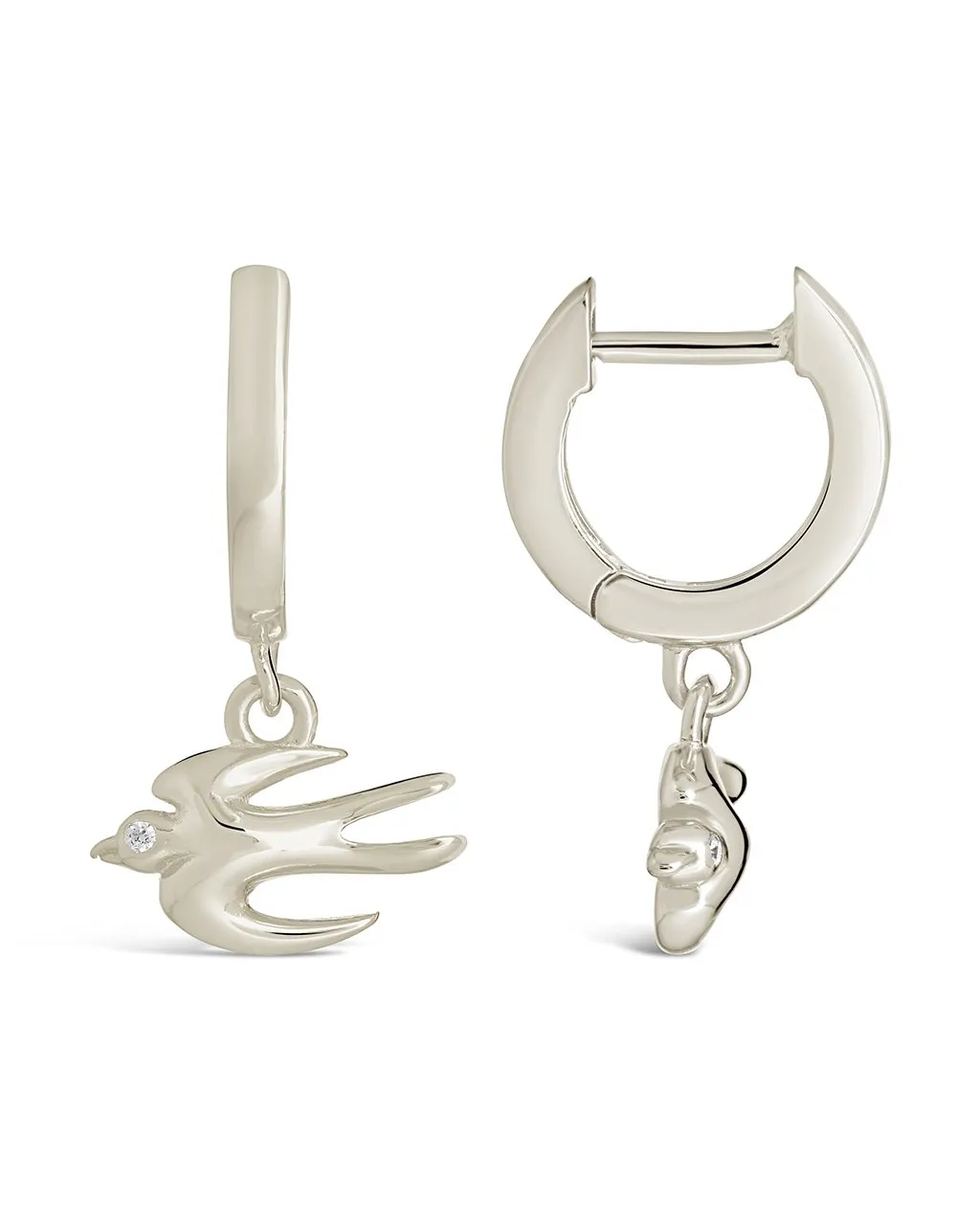 Sterling Silver Rhea CZ Charm Micro Hoop Earrings