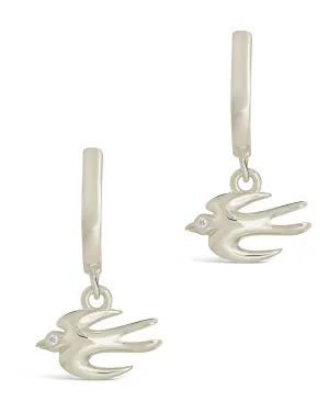Sterling Silver Rhea CZ Charm Micro Hoop Earrings