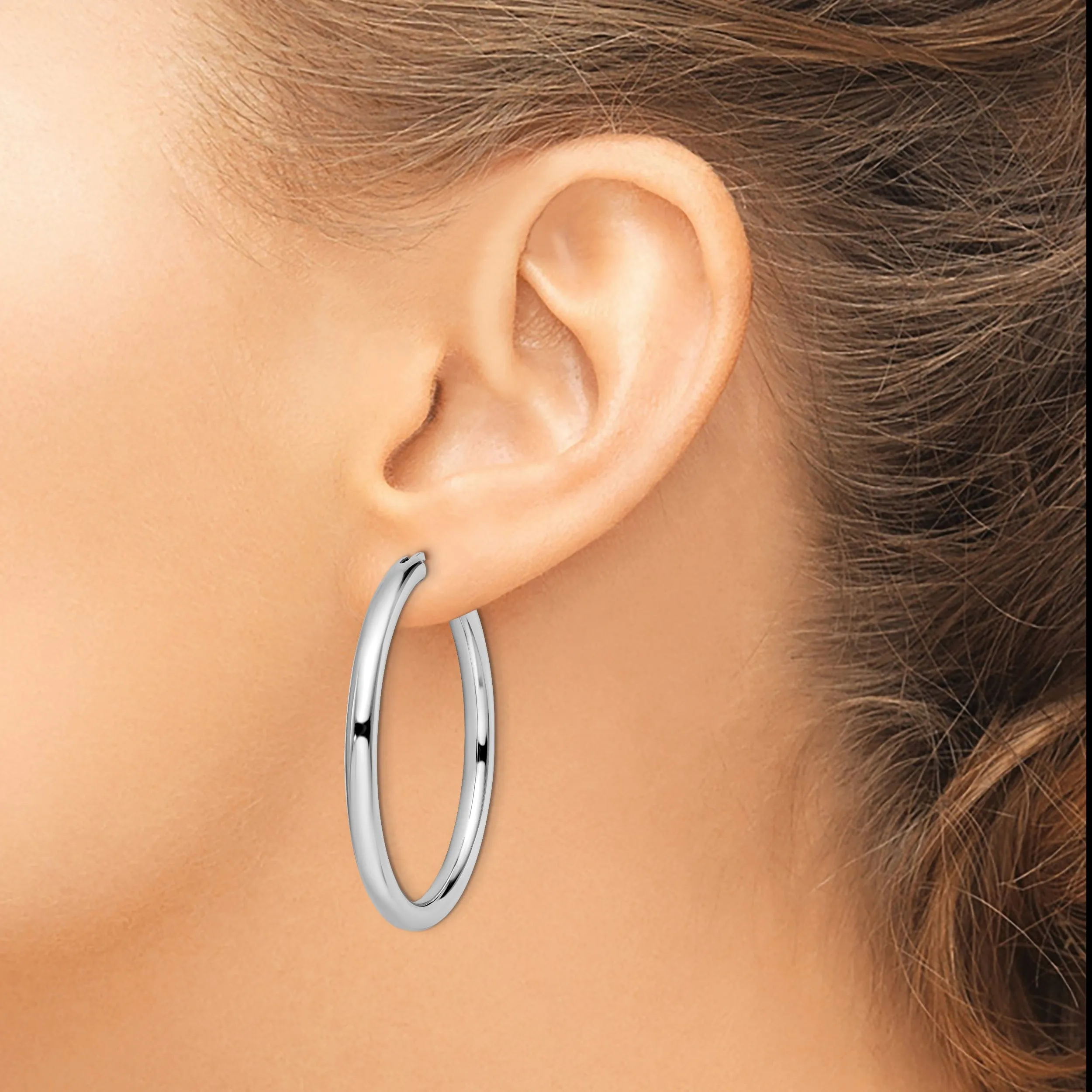 Sterling Silver Rhodium 3.5MM Tube Hoop Earrings