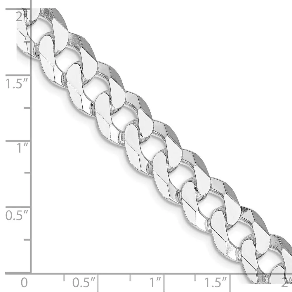 Sterling Silver Rhodium-plated 10.6mm Beveled Curb Chain