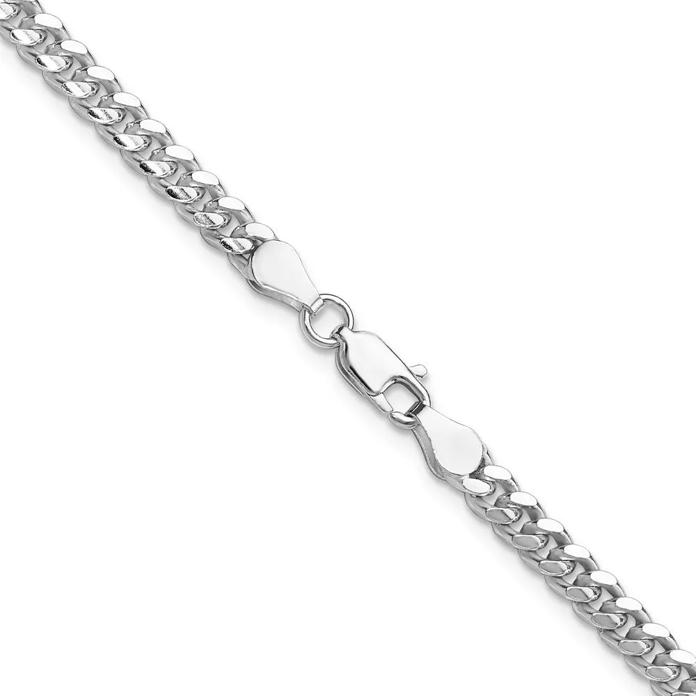 Sterling Silver Rhodium-plated 4mm Domed w/ Side Dimond-cut Curb Chain