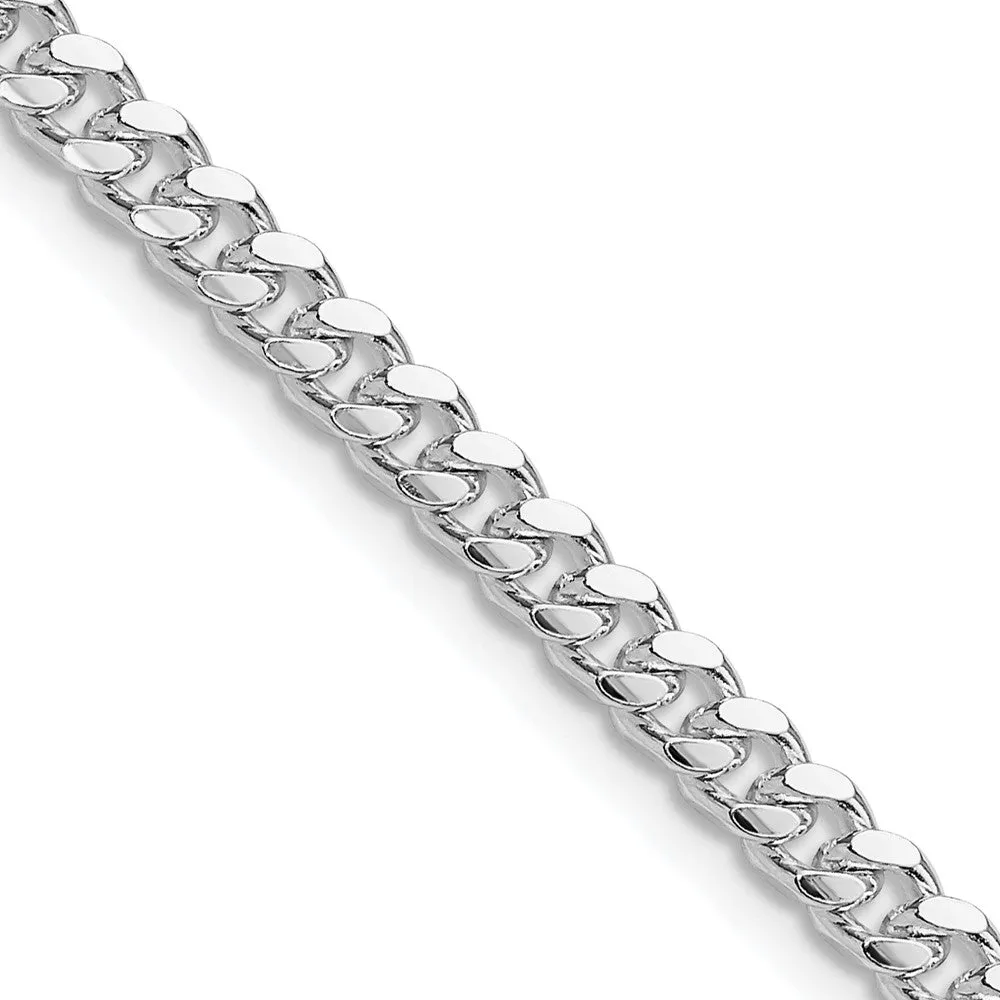 Sterling Silver Rhodium-plated 4mm Domed w/ Side Dimond-cut Curb Chain