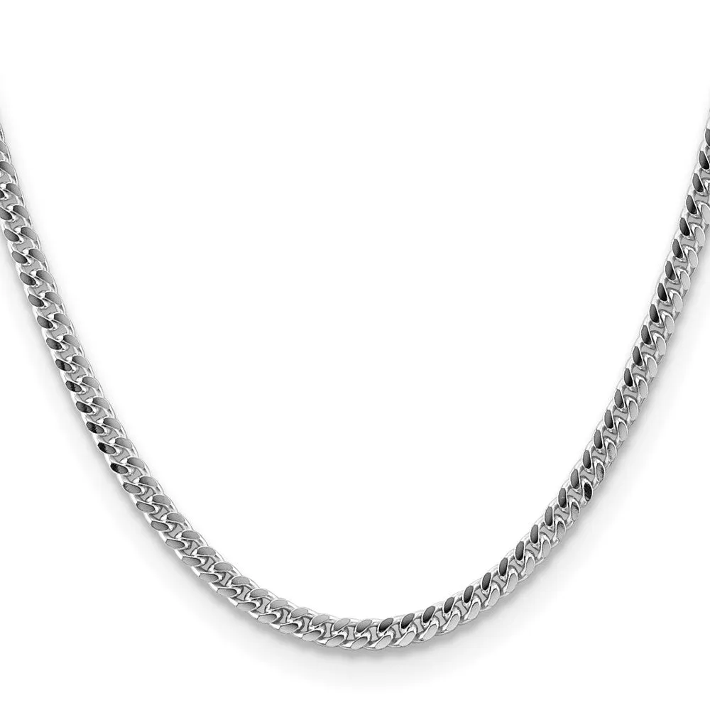 Sterling Silver Rhodium-plated 4mm Domed w/ Side Dimond-cut Curb Chain