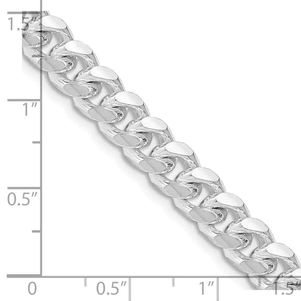 Sterling Silver Rhodium-plated 7.35mm Domed w/ Side Dimond-cut Curb Chain