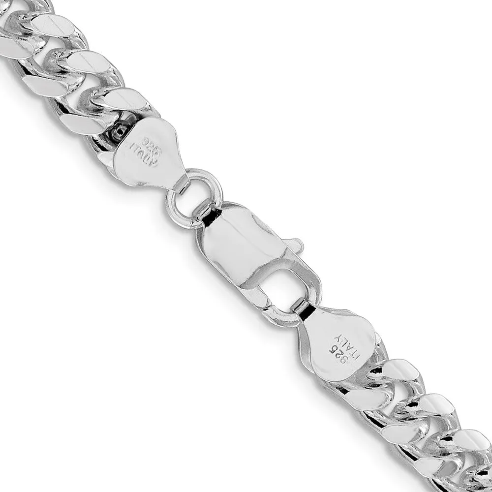 Sterling Silver Rhodium-plated 7.35mm Domed w/ Side Dimond-cut Curb Chain
