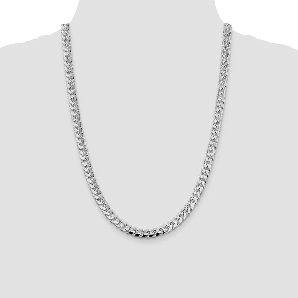 Sterling Silver Rhodium-plated 7.35mm Domed w/ Side Dimond-cut Curb Chain