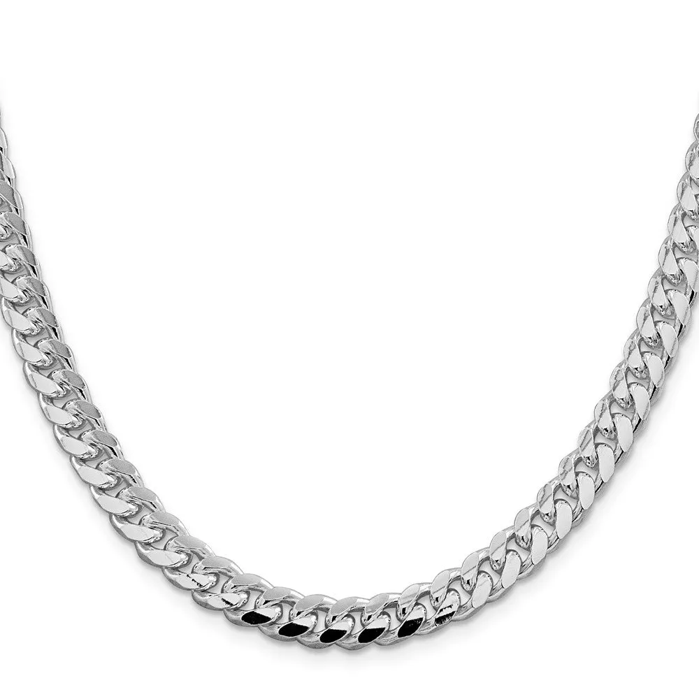 Sterling Silver Rhodium-plated 7.35mm Domed w/ Side Dimond-cut Curb Chain