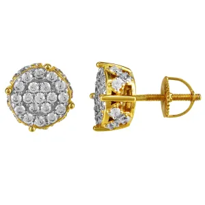 Sterling Silver Round Icy Elegant Cluster Screw Back Earrings