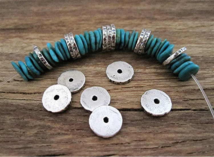 Sterling Silver Thin Textured Stacker Bead and Spacer Bead (set of two) (N)