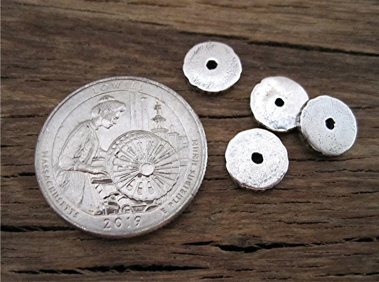 Sterling Silver Thin Textured Stacker Bead and Spacer Bead (set of two) (N)