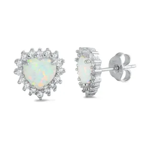 Sterling Silver Vintage Burst Elegant Classic Earrings White Synthetic Opal 925