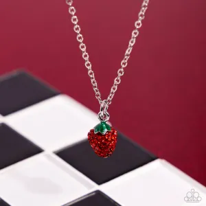 Strawberry Style - Red - Rhinestone Dainty Paparazzi Short Necklace