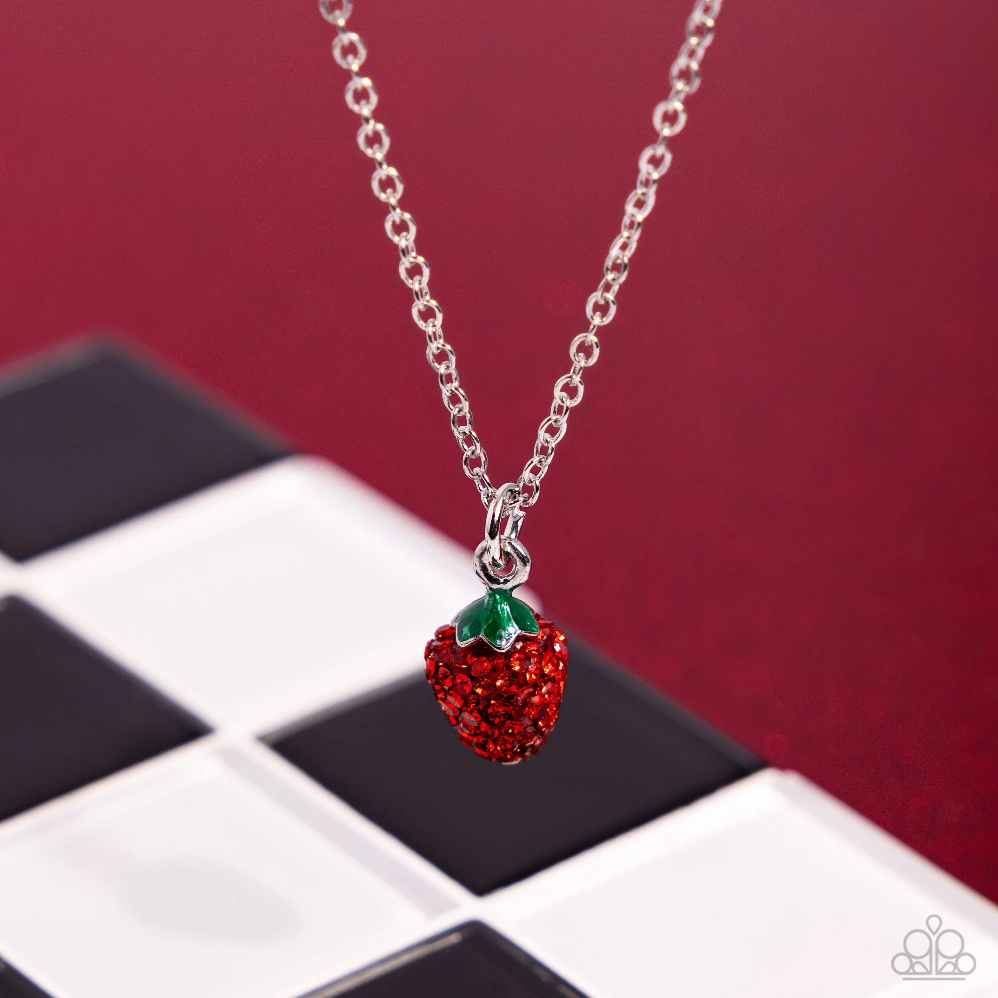 Strawberry Style - Red - Rhinestone Dainty Paparazzi Short Necklace