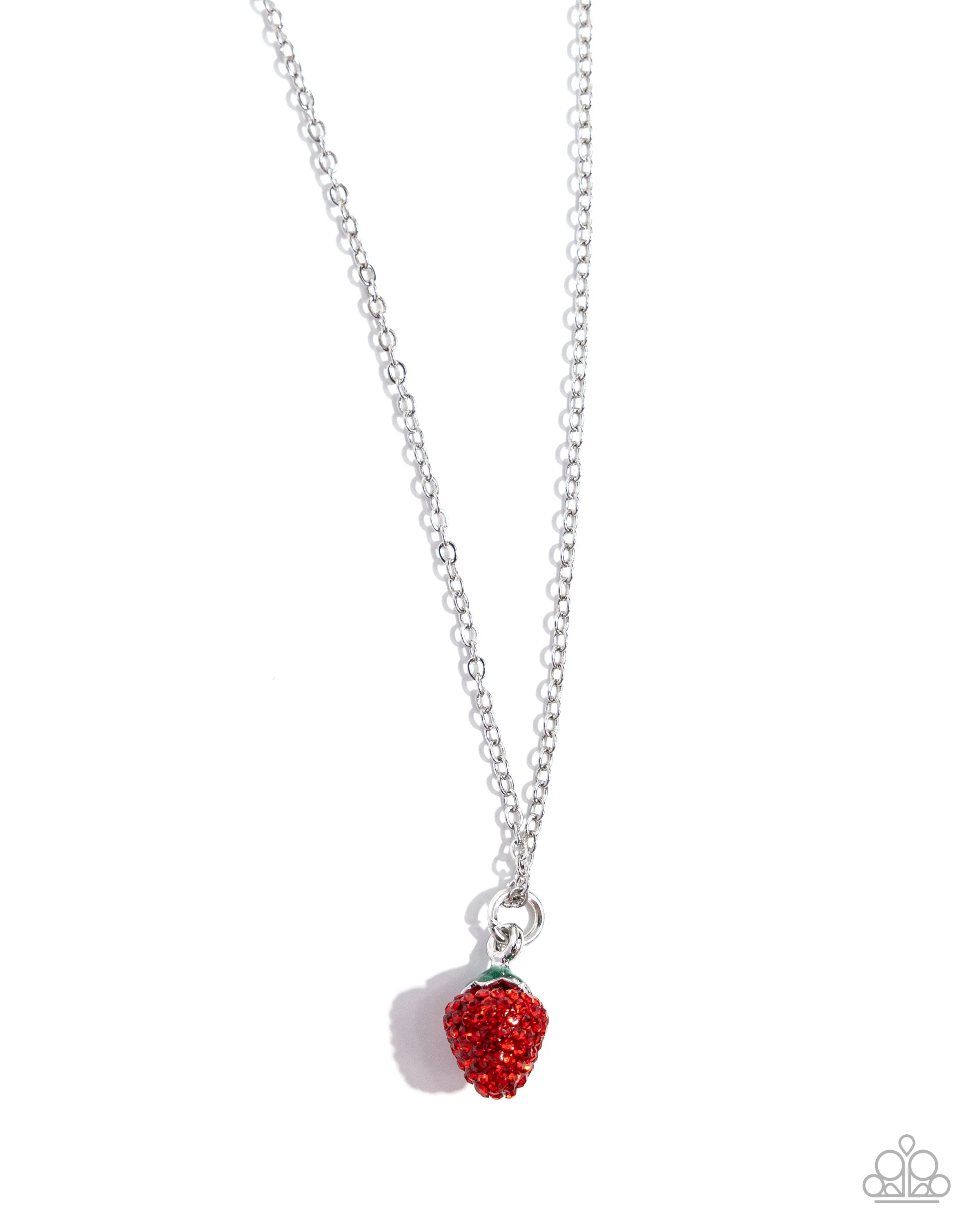 Strawberry Style - Red - Rhinestone Dainty Paparazzi Short Necklace