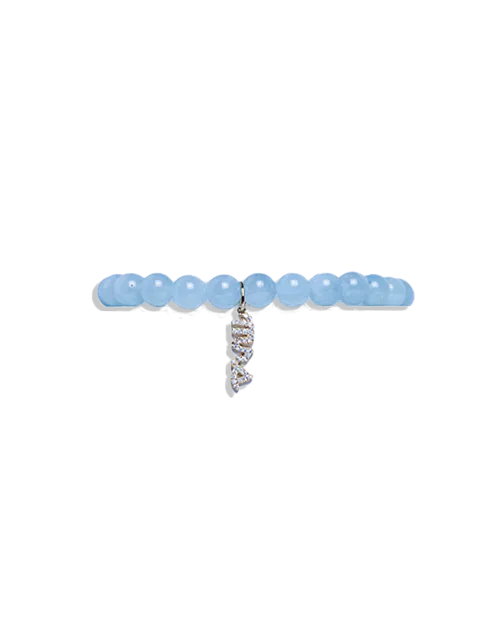 SYDNEY EVAN | Mrs. Script Beaded Bracelet | Aquamarine