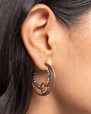 Sympathetic Sweetheart - Copper - Heart Colorful Rhinestone Encrusted Paparazzi Hoop Earrings