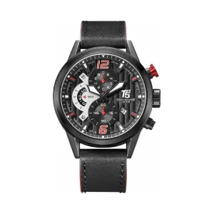 T5 Grey Leather Strap Black Dial Chronograph Quartz Watch for Gents - H3630G-C