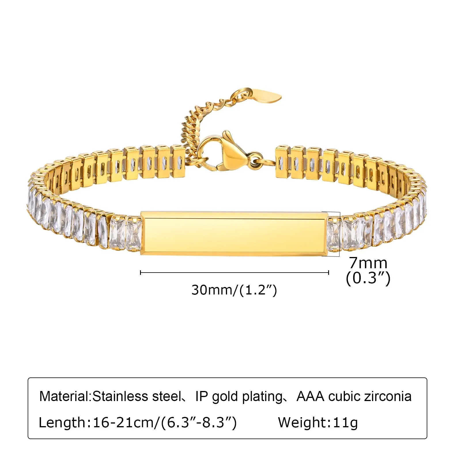 Tennis Bracelets for Women with Free Engraving Stainless Steel Personalized ID Bar Jewelry Gift