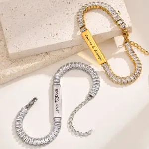 Tennis Bracelets for Women with Free Engraving Stainless Steel Personalized ID Bar Jewelry Gift