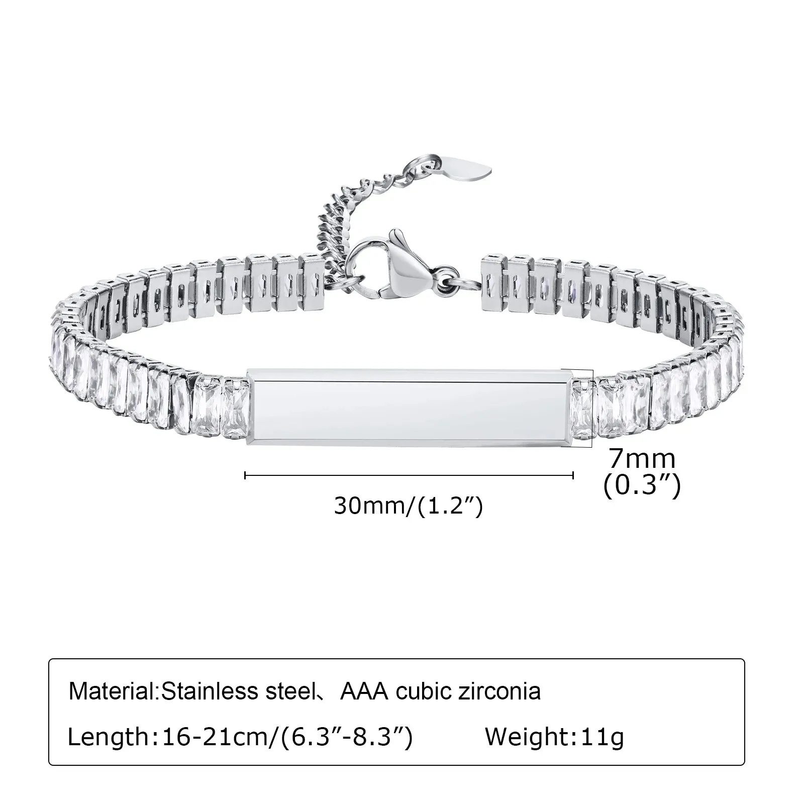 Tennis Bracelets for Women with Free Engraving Stainless Steel Personalized ID Bar Jewelry Gift