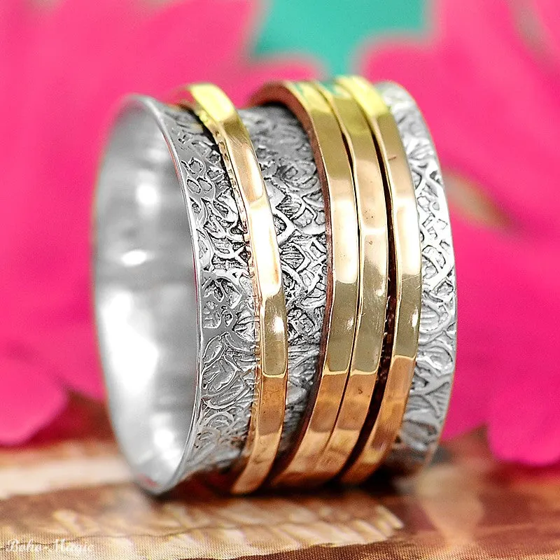 Textured Silver & Gold Brass Spinner Ring