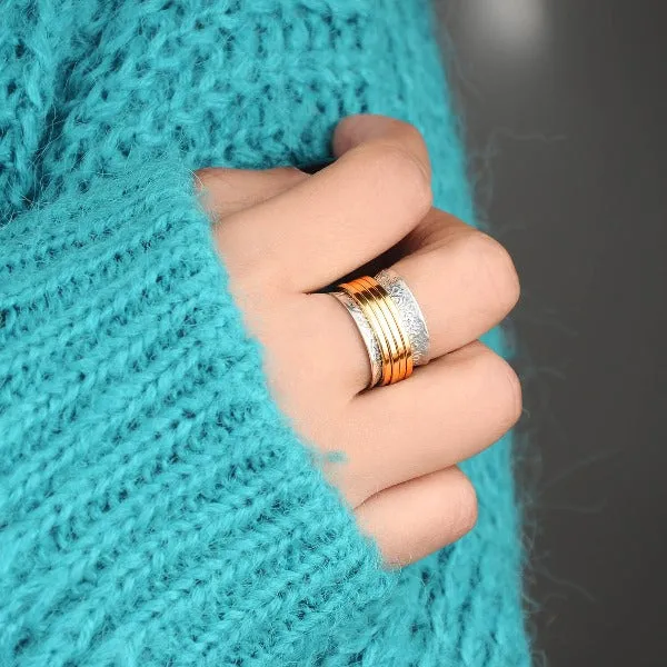 Textured Silver & Gold Brass Spinner Ring