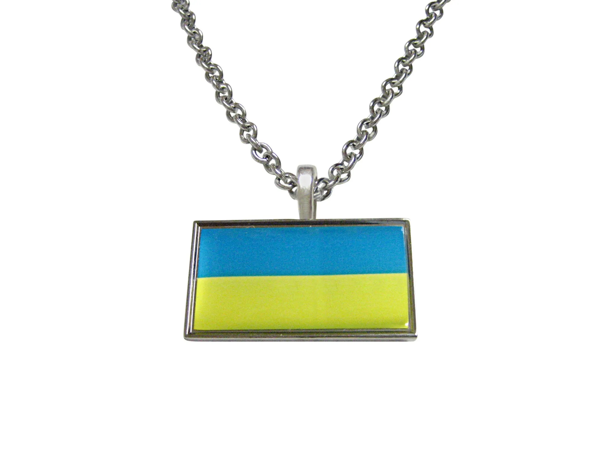 Thin Bordered Ukraine Flag Pendant Necklace