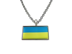 Thin Bordered Ukraine Flag Pendant Necklace
