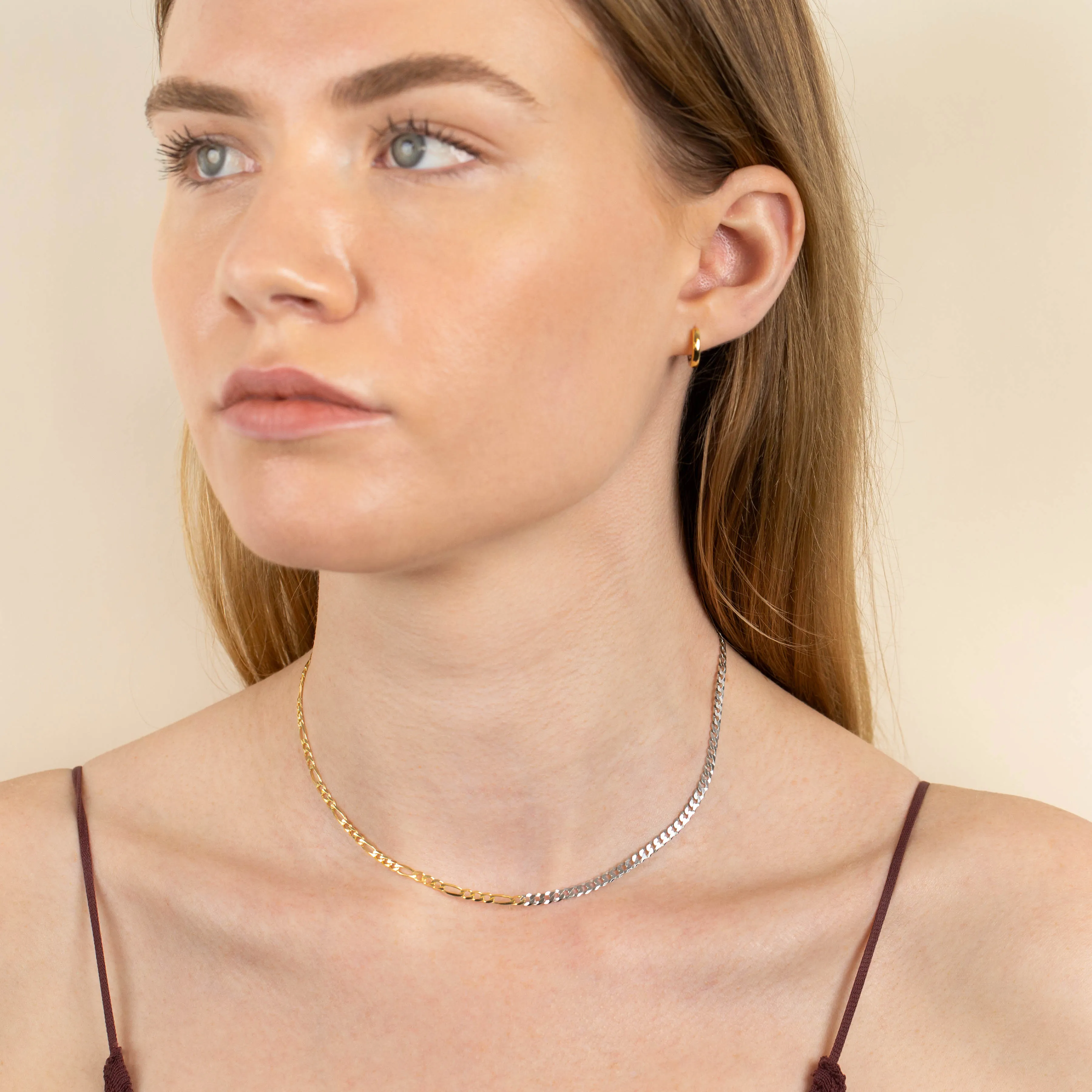 Thin Two Tone Figaro X Cuban Necklace