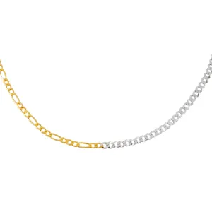 Thin Two Tone Figaro X Cuban Necklace