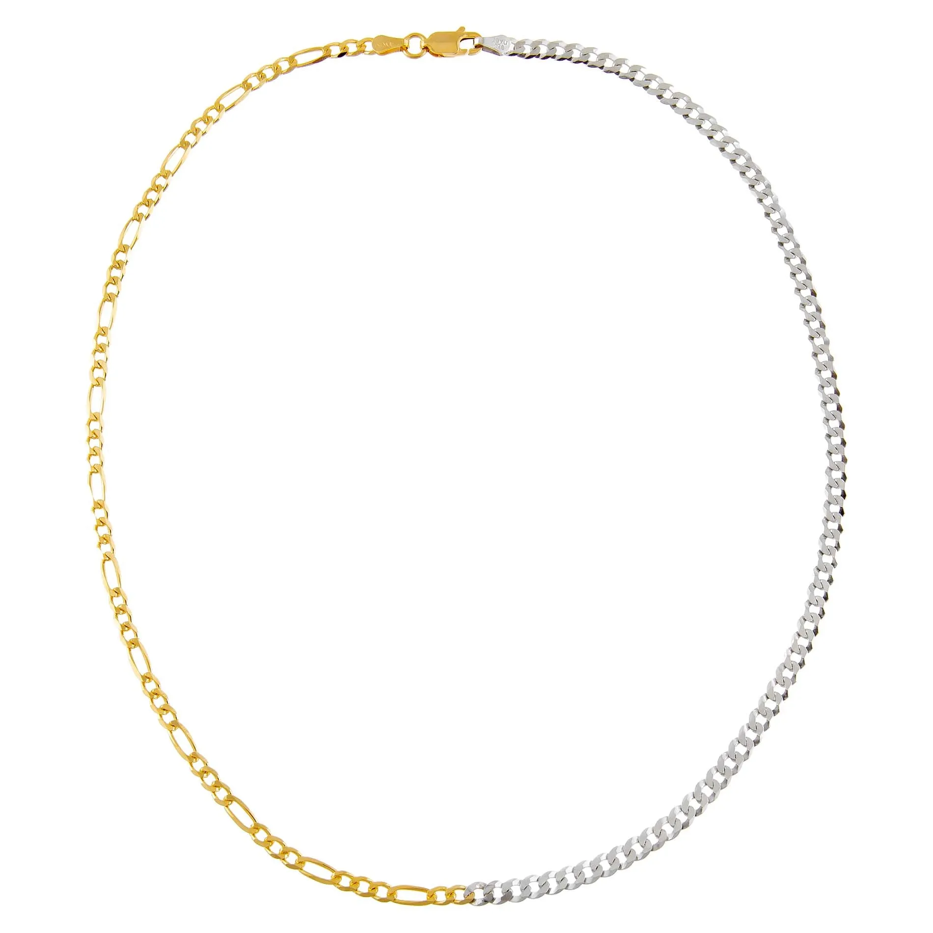Thin Two Tone Figaro X Cuban Necklace