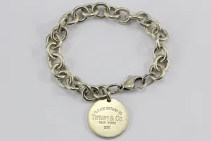 Tiffany & Co Sterling Silver Circle Return to Tiffany Tag Bracelet 7.75"