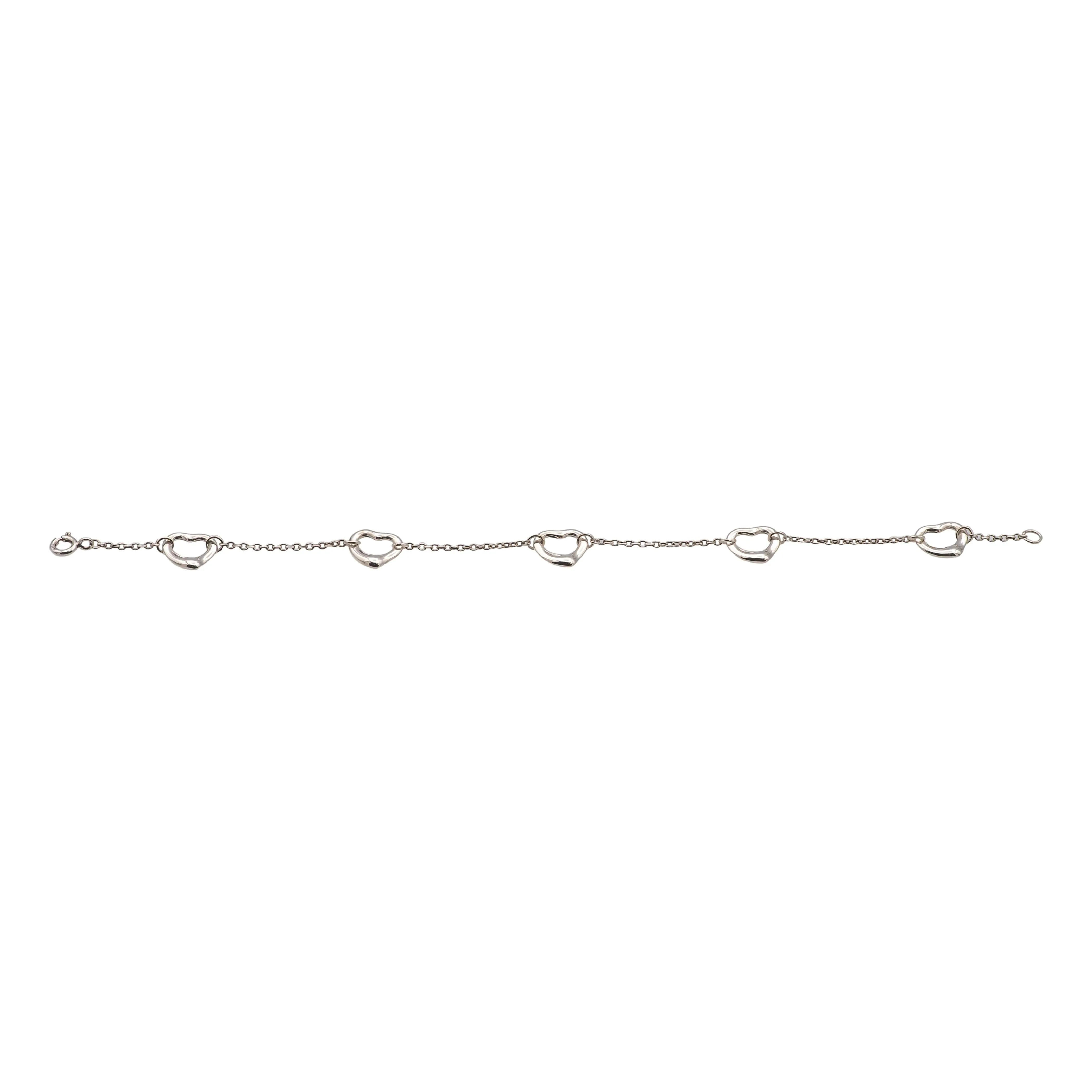 Tiffany & Co. Sterling Silver Elsa Peretti 5-Open Heart Bracelet 7.5”