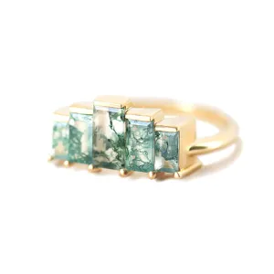 Trendolla 18K Gold Multi-Arrangement Square Moss Agate And CZ Diamond Ring Set