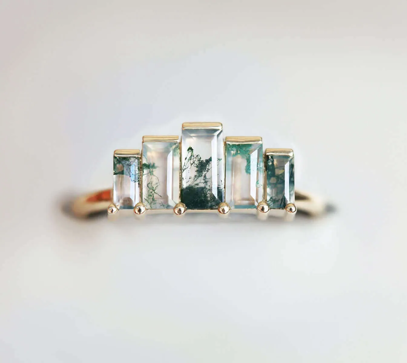 Trendolla 18K Gold Multi-Arrangement Square Moss Agate And CZ Diamond Ring Set