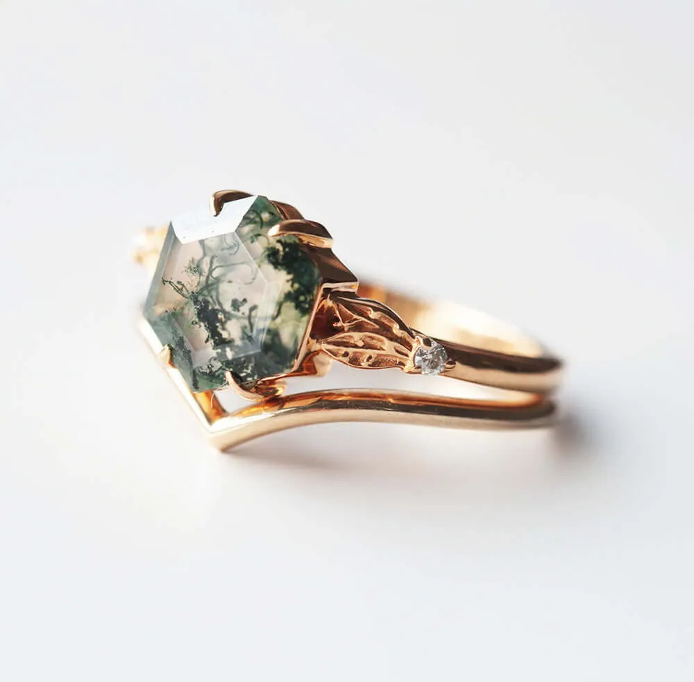 Trendolla 18K Gold Mystical Moss Elegance Ring Set