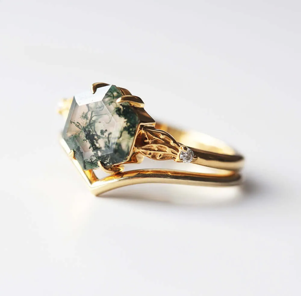Trendolla 18K Gold Mystical Moss Elegance Ring Set
