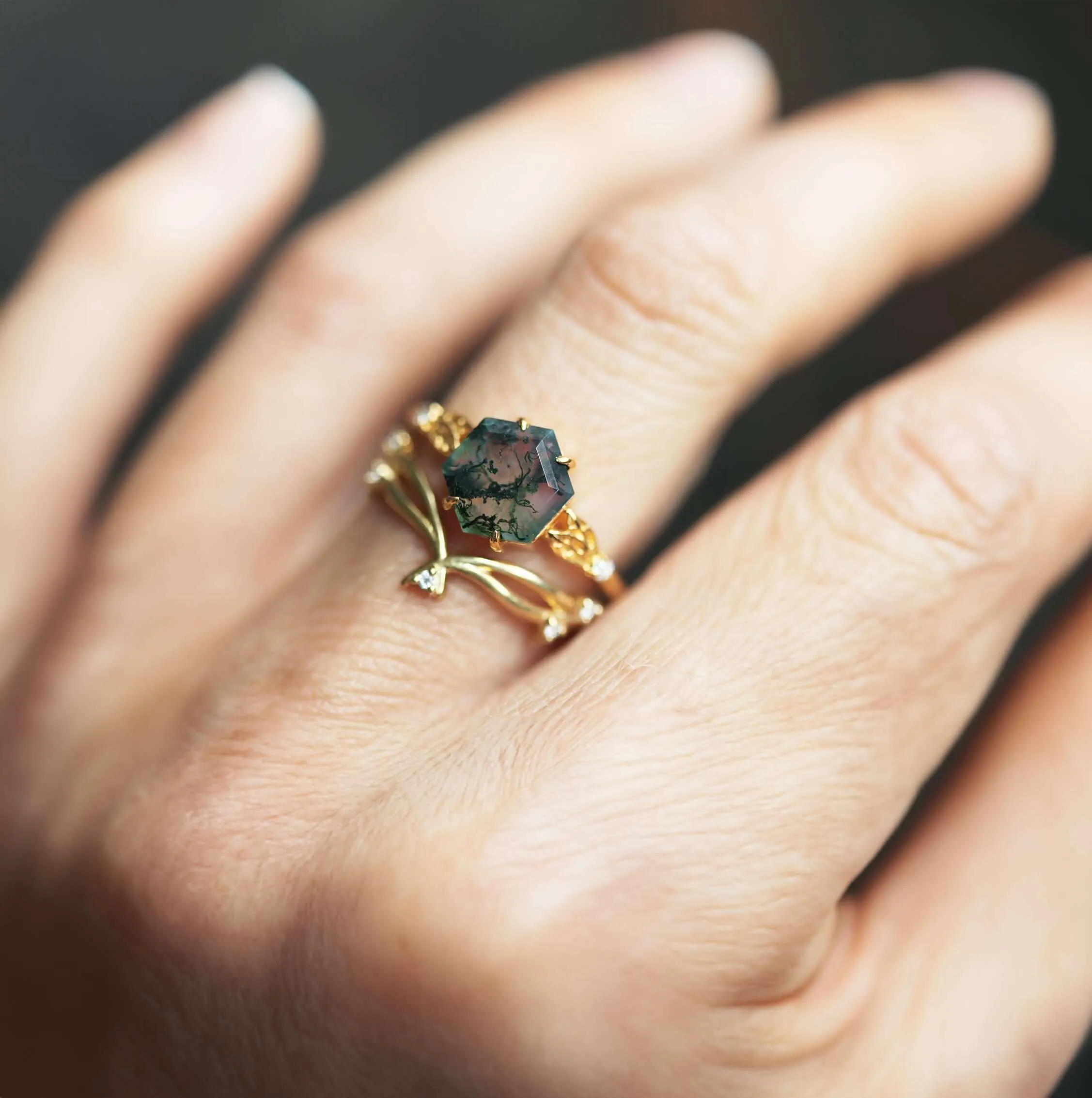 Trendolla 18K Gold Mystical Moss Elegance Ring Set