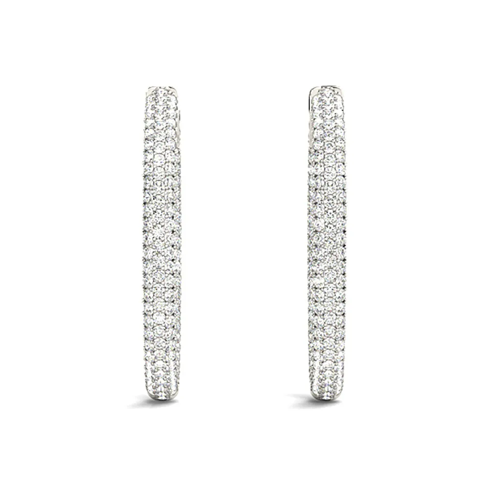 Triple Row 4.40 ctw Diamond Pave Hoop Earrings Pave Set Inside-Out
